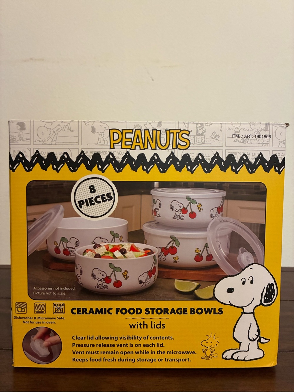 Peanuts Ceramic Food Storage Bowls with Lids - White with Red Cherries